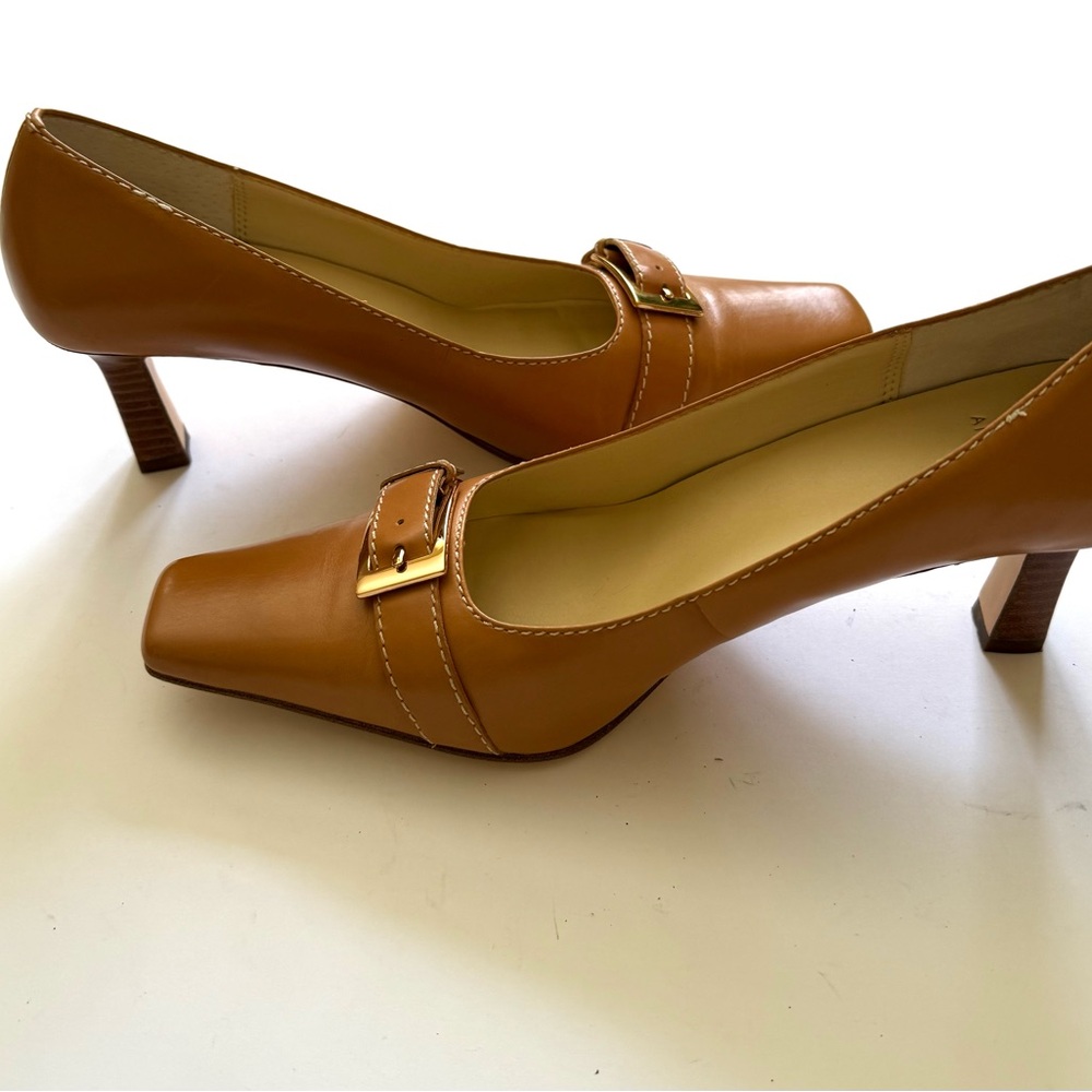 Anne Klein Classic Tan Leather Buckle Pumps - Women's Dress Heels